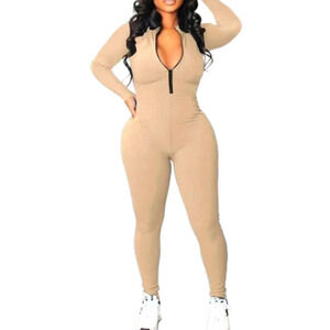 Ribbed Solid Zip Front Jumpsuit sz Large